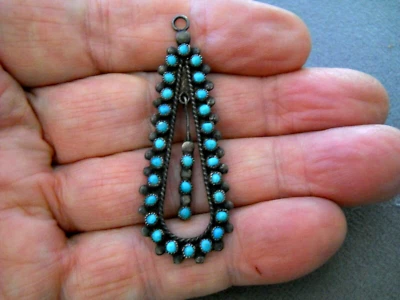 OLD Native American Turquoise Snake Eye Sterling Silver Teardrop Pendant/Dangle - image 1 of 4