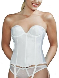 New Bustier Corset Carnival Deep Plunge Strapless Silhouette-Maker White 303 32D - Picture 1 of 9