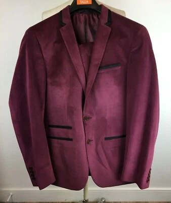 Designer Lanzzino Men's Maroon Velvet 2 pc suit  flat front pant 36 Waist LG  42 - Image 1 of 4