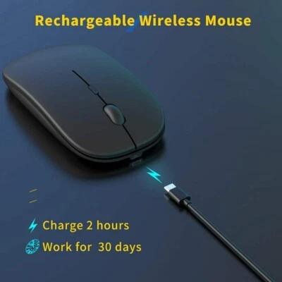 Slim Silent Rechargeable Wireless Mouse RGB LED USB Mice MacBook Laptop PC - Image 1 of 4