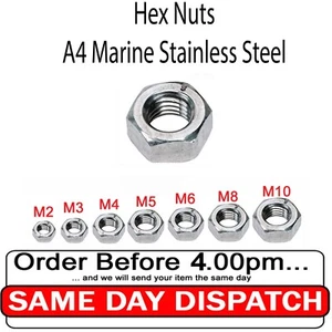 Full Nut Marine Grade A4 Acero inoxidable estándar HEXAGON HEAD NUTS  - Imagen 1 de 8
