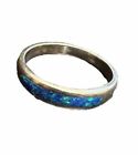 925 Sterling Silver Blue Topaz Inlay Fine Jewelry Simple Ring Size 6