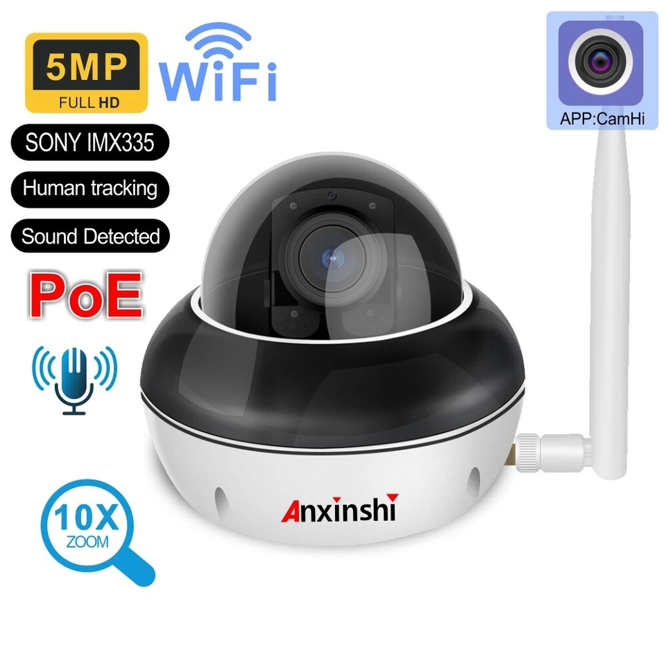 5MP 10XZoom Human Tracking AI wireless Camera P2P Onvif mini PoE MIC PTZ Camera - Image 1 of 4