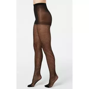 INC International Concepts Ladies Black Mini Stripe Tights, Size M/L, NWT - Picture 1 of 1