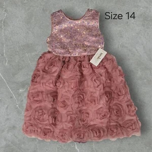 NWT Kensie Girl Sequin Rosette Dress Size 14 - Pink Rose - Picture 1 of 4