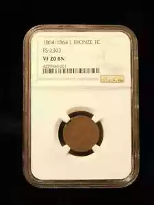 1864/1864 L Small Cents Indian Head NGC VF-20 BN FS-2303 - Picture 1 of 4