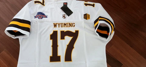 Brand New!Wyoming Cowboys College #17 Josh Allen Dual Patches Sewn WHITE Jersey Cover