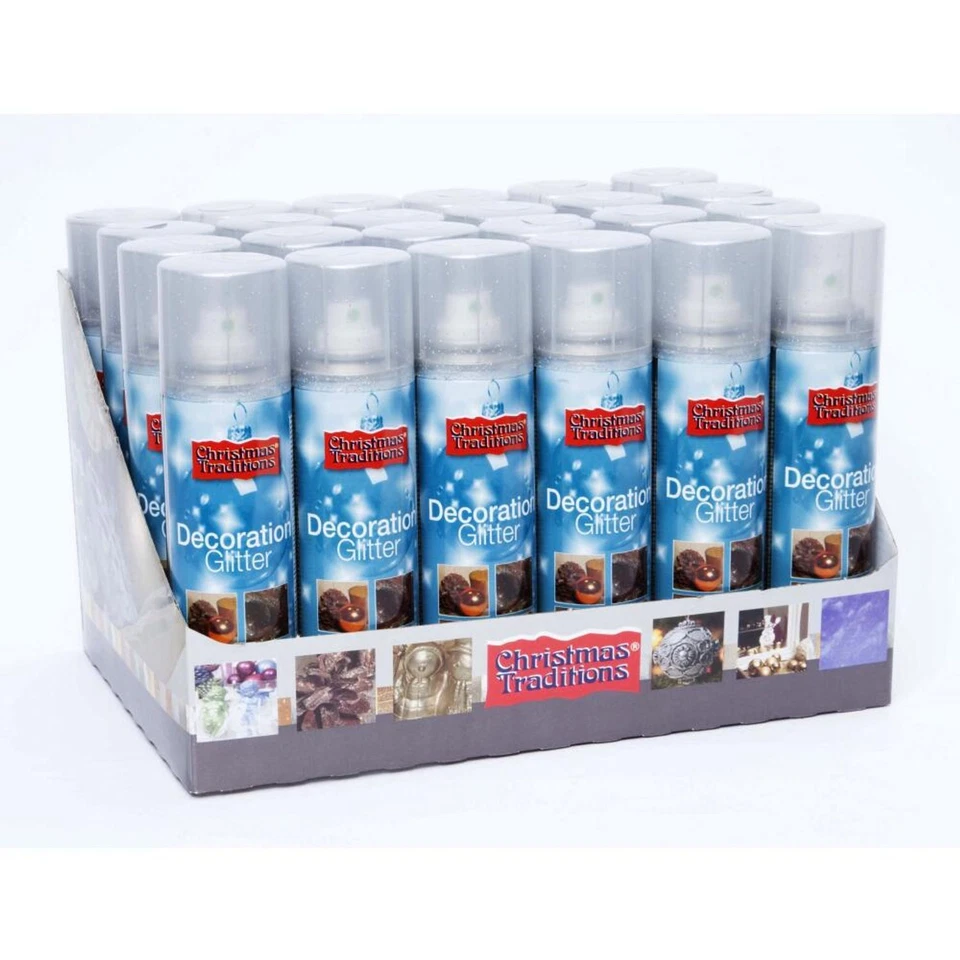 12X Decorazione Natalizia Spray Glitter Argento 100Ml - Immagine 1 di 1