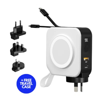 Universal 10000mAh White Portable 6 in 1 Charger & Snap Adapter for AU/US/UK/EU - Image 1 of 4