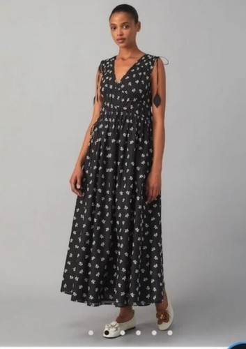 Abito con cravatta senza maniche Tory Burch nero nuovo avorio taglia 6