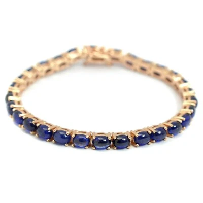 Brazalete de tenis cabujón ovalado de plata de ley 925 con zafiro natural Foto 1 de 4