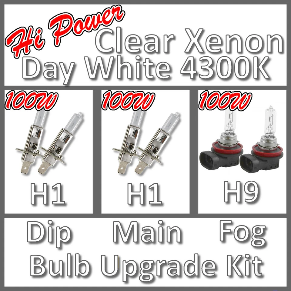 100W Hi Power 4300K Clear Xenon Headlight Bulb Set Main Dip Fog H1 h1 H9 Kit - Image 1 of 1
