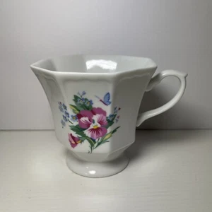 Hallmark Vtg. 8 oz Porcelain Footed Mug Cup Octagonal Floral & Butterfly Design - Picture 1 of 7