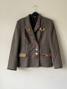 Vintage Laura Ashley Pure Wool Blazer Jacket Size 14 Reworked Tweed Corduroy - Imagen 1 de 17