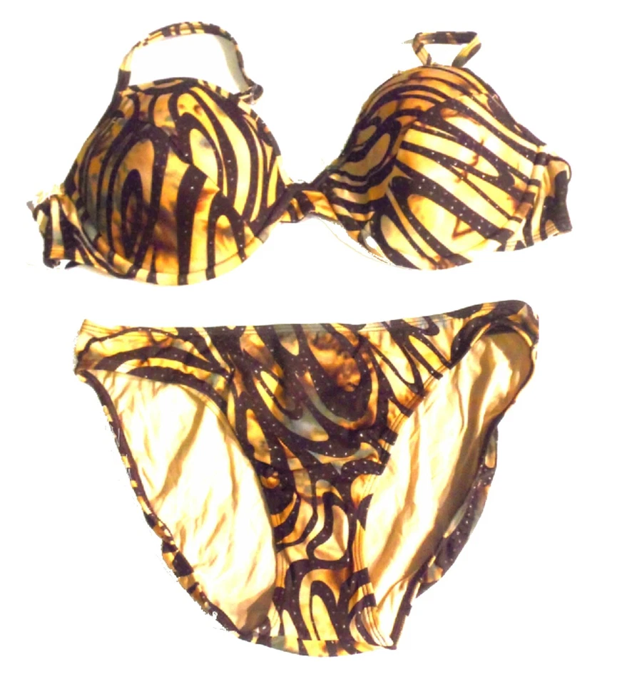 Spiegel Vintage Brown & Tawny Tan w Sparkles Underwire Bikini Set 16 Top/12 Bott - Image 1 of 3