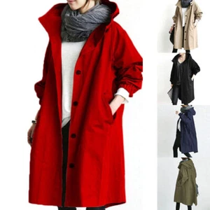 Frauen neue lange Jacke wasserdicht mit Kapuze Windbreaker lässig Trenchcoat 🎁 - Bild 1 von 17