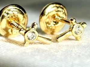18k solid real gold Cross earrings • screw back - Picture 1 of 8