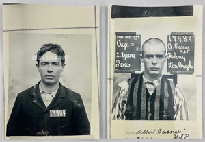 Mugshot convicto, 1898, Albert Casner, antes y después, robo de tren, repro. - Imagen 1 de 2