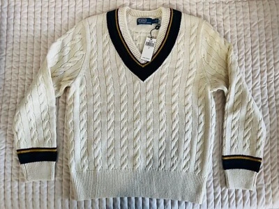 Polo Ralph Lauren Algodón Cachemira Tejido con Cable Tenis Cricket Suéter Grande Foto 1 de 4