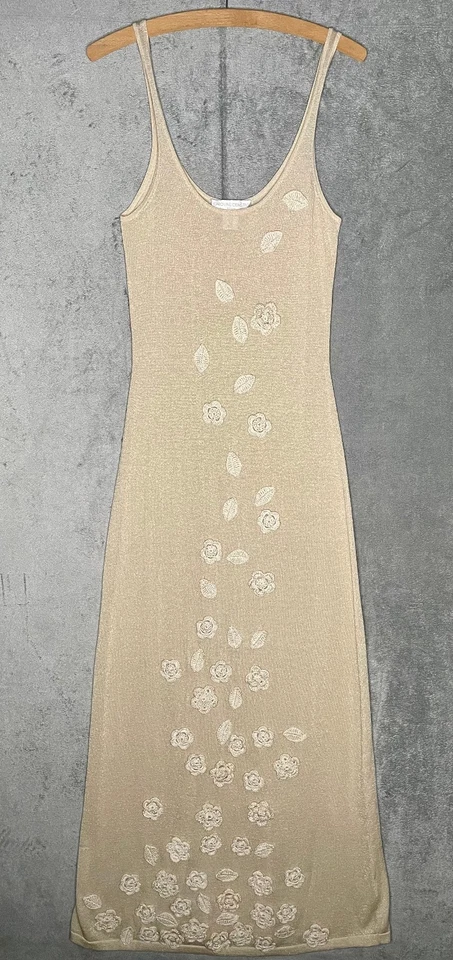 Caroline Constas Flower Crochet  Flower Maxi Shiny Tank Dress Sz M Holiday Party - Image 1 of 4