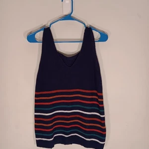 NWOT Tank Top Women's V Neck Sweater Top Size Medium Blue Stripe - Picture 1 of 6