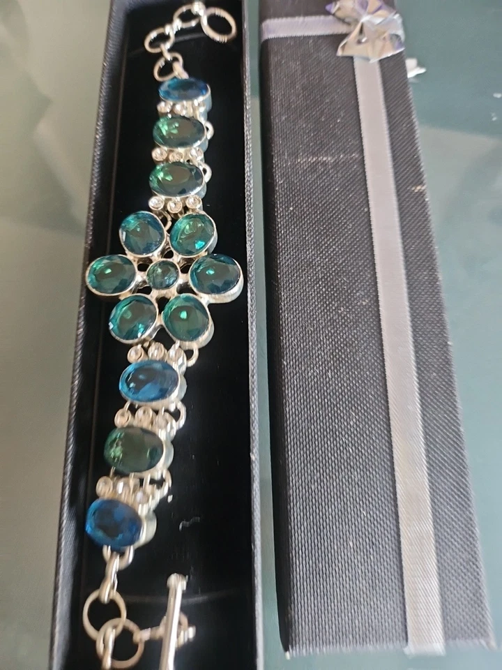 Pulsera Tenis Topacio Místico Silvertone 7-9" Nueva Sin Etiquetas  Foto 1 de 4