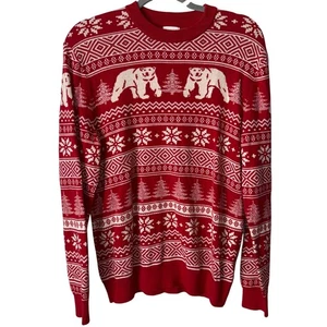 H&M Red Polar Bear & Snowflake Christmas Sweater M - Picture 1 of 8