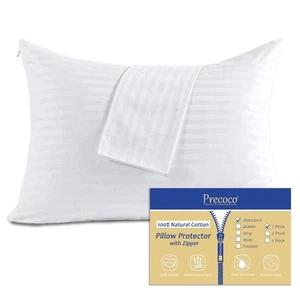 100% Cotton Pillow Protectors with Zipper Standard Size, White Pillow Cases f... - Picture 1 of 8