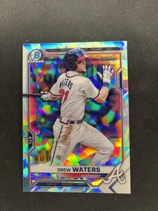 2021 Bowman Chrome Aqua Refractor /99 Drew Waters Atlanta Brave - Picture 1 of 2