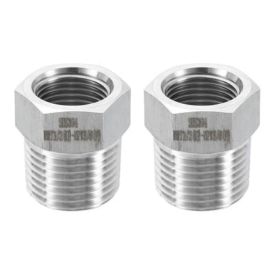 Paquete de 2 bujes hexagonales reductores de acero inoxidable 304 de 1/2" NPT macho a 3/8" NPT hembra Foto 1 de 4