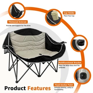 2-Person Folding Camping Sofa - Padded, 660lb, Cup Holders Included - Picture 1 of 11