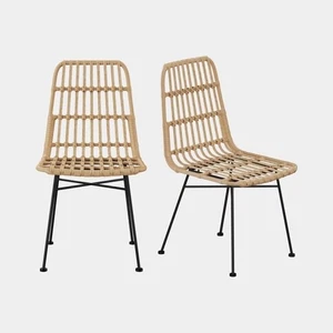 Dining Chairs Set of 2 | Rattan Pair of Kitchen Chairs | Boho Style | VonHaus - Picture 1 of 13