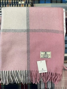 100% Recycled Wool Blanket | The House Balmoral Scotland Block Check Dusty Pink - Picture 1 of 4
