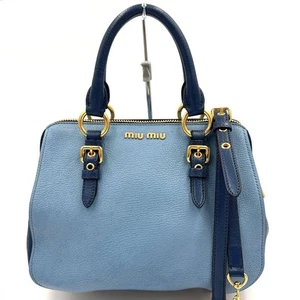 Bolso de Mano MIU MIU Madras 2 Vías Logo Bolso de Hombro Cuero Azul Usado Auténtico - Imagen 1 de 13
