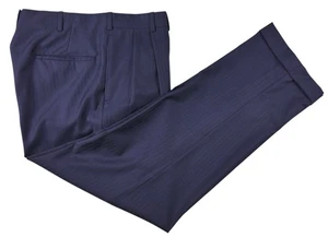 Oxxford Clothes Navy Blue Herringbone Wool Pleated Front Dress Pants 33 - Picture 1 of 5