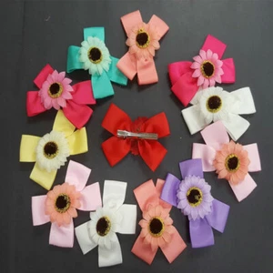 12 pieces Layered Daisy Flower Hair Bow Clips Hair Pin Baby Girl Kid Toddler 5"  - Picture 1 of 3