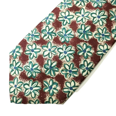 Галстук AKA Eddie Bauer темно-бордовый зеленый белый цветочный 100% шелк сделано в США A245 - Изображение 1 из 4