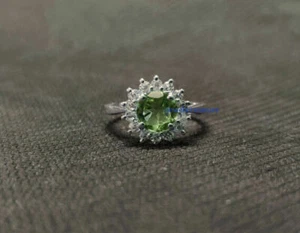 Naturale Peridoto E Zirconia Cubica Gemme 925 Argento Anello per da Donna #8969 - Foto 1 di 3