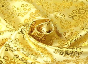 LUREX JACQUARD Stoff Brokat Rosenbouquet Kostüme Theater GELB GOLD EUR 16,98/m - Bild 1 von 3
