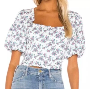For Love and Lemons ditsy floral cropped puff sleeve top Small - Picture 1 of 8