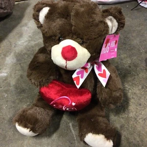 Hug Me Bear With Colored Heart Stuffed Plush Animal - Picture 1 of 2