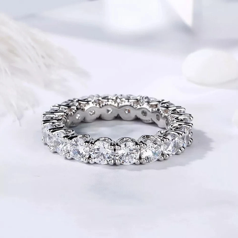 Moissanite Eternity Wedding Band Solid 14K White Gold 2 CT Round Cut For Women - Image 1 of 4