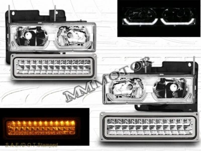 94-98 Chevy C10 ПОЛНОРАЗМЕРНЫЕ ФАРЫ БАМПЕР ФАРЫ ХРОМИРОВАННАЯ СВЕТОДИОДНАЯ ПЛАНКА 4 ШТ - Изображение 1 из 4
