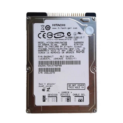Hitachi 80GB HTS541680J9AT00 5400RPM PATA IDE 2.5" HDD Hard Disk Drive - Image 1 of 3