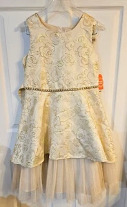 Girls Wonder Nation Dress Gold Floral Embellished Beads Glittery Slip, Holiday - Picture 1 of 11