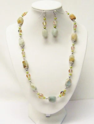 Juego de collar/pendientes de cuentas de piedra amazonita natural  Foto 1 de 4