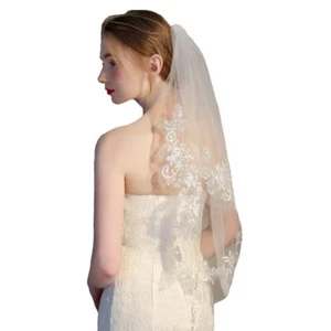 Bridal Veil Womens Simple Tulle Short 2 Tier Wedding Veil Party Wedding Veil ... - Picture 1 of 8