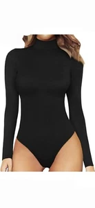 Women'S Mock Turtle Neck Long Sleeve Tops Bodysuit Jumpsuit Snap closure Size-Sm - Picture 1 of 3