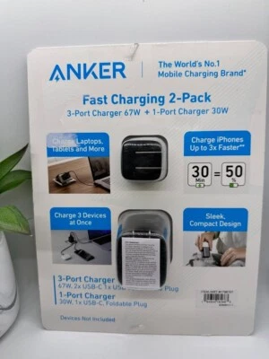 Anker 3-Port 67W GaN Wall Charger - Black - Image 1 of 3