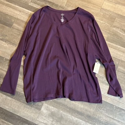 St Johns Bay T-Shirt Women's 5X Blackberry Wine Long Sleeve V-Neck NWT Essential - Image 1 of 4